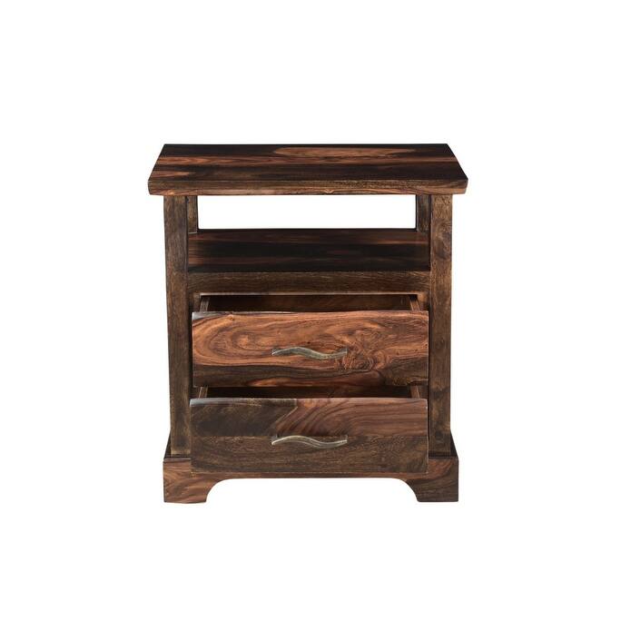 HomeRoots 27" Dark Brown Two Drawer Solid Wood Nightstand