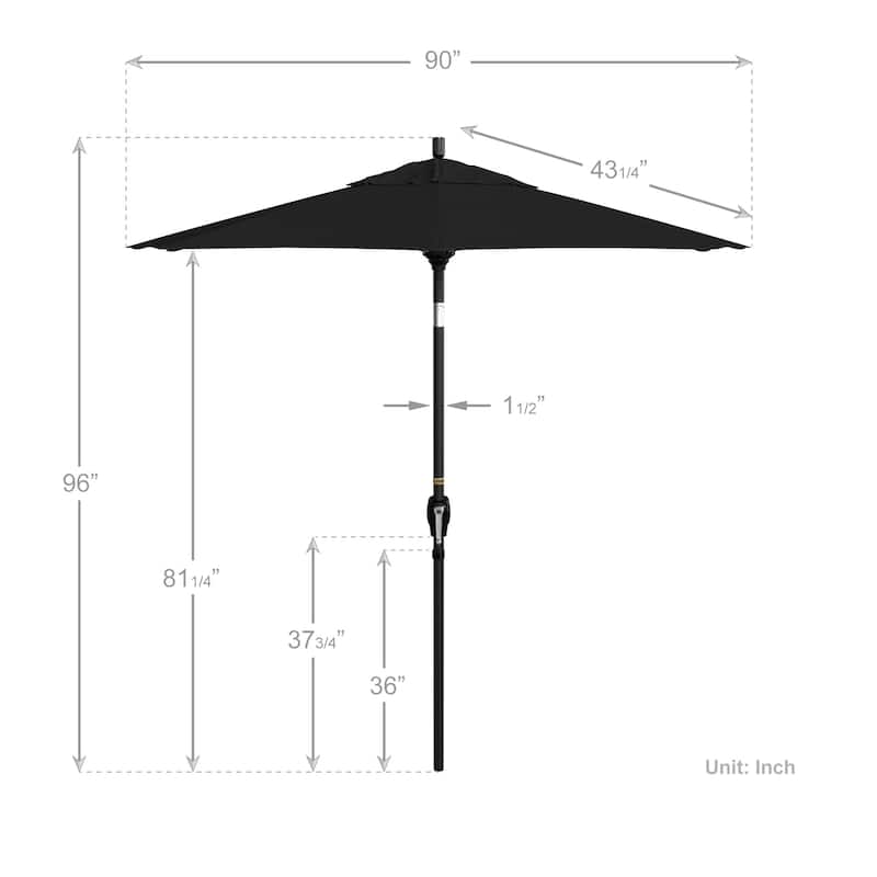 California Umbrella 75' Round Crank Lift Push Button Tilt Black Aluminum Patio Umbrella Sunbrella