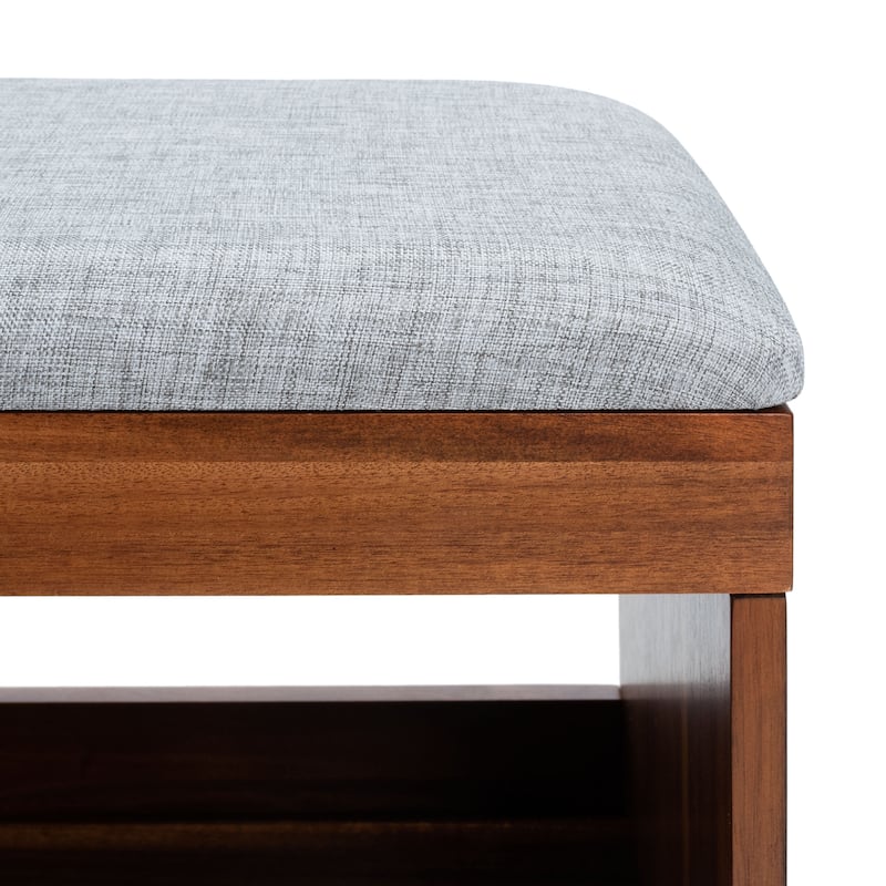 SAFAVIEH Cricket Mid-Century Modern Open Shelf Storage Bench with Cushion