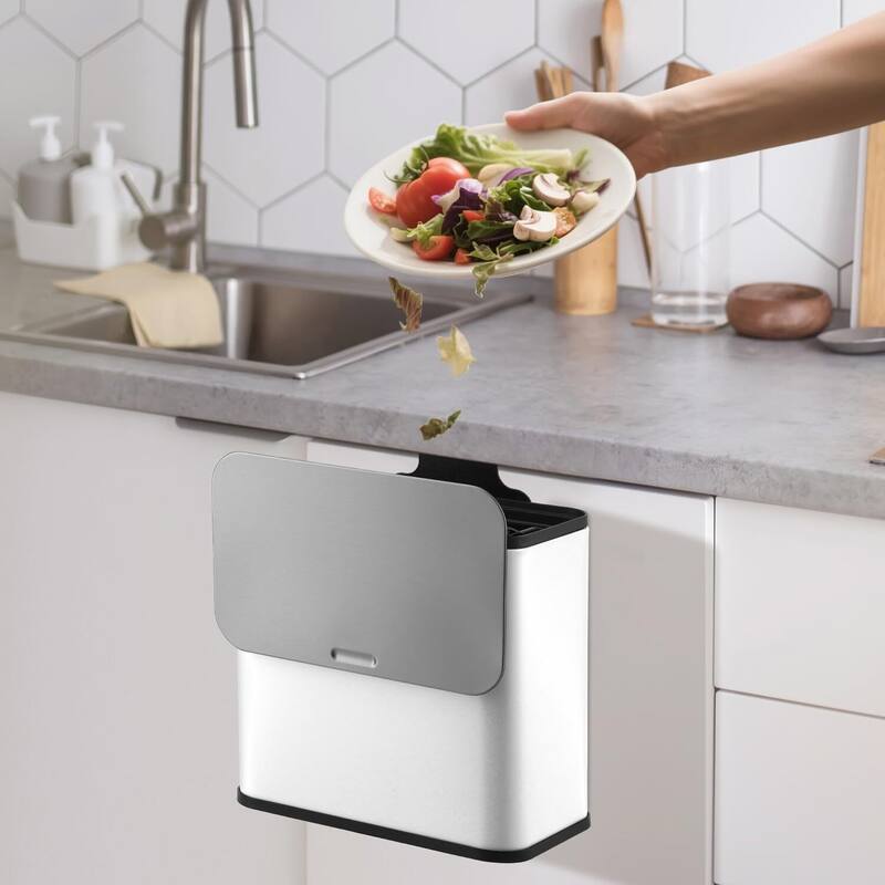 1.3 Gallon Hanging Kitchen Trash Can with Lid, Wall-Mounted Waste Bin