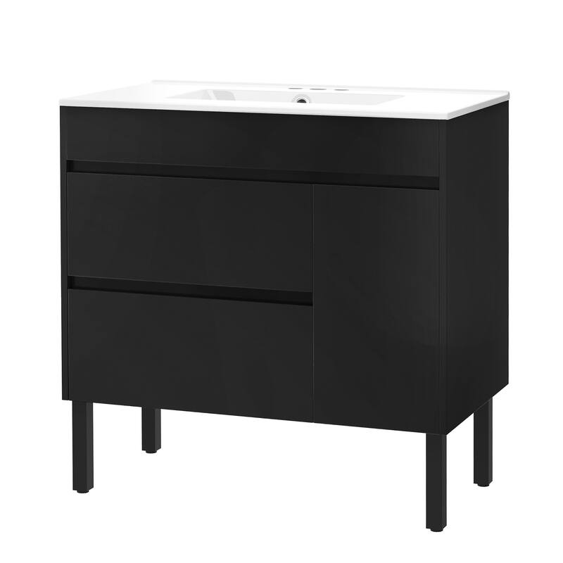 Moasis 36 Inch Freestanding Bathroom Vanity with Ceramic Sink 1 Cabinet and 2 Drawers
