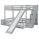 preview thumbnail 24 of 38, Twin Over Full Size Floor Bunk Bed with Slide and Safety Guardrails, Wooden Bunk Bedframe with Storage Staircase and Fence
