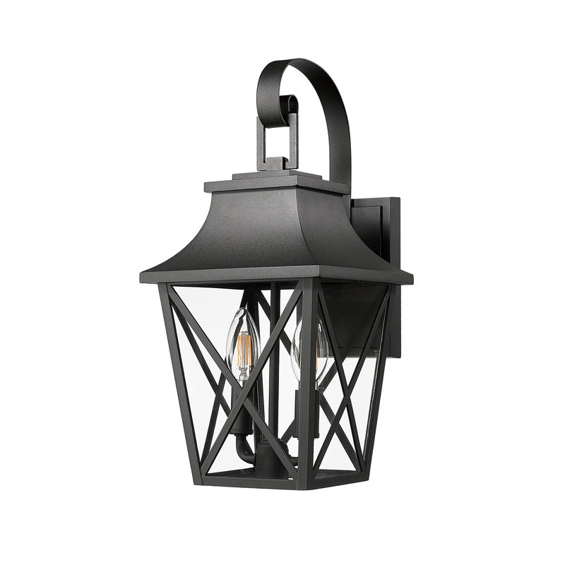 Black Outdoor Wall Lantern, 2-Light Modern Industrial Sconce with Glass, Waterproof Farmhouse Porch Light Fixture (1 Pack)