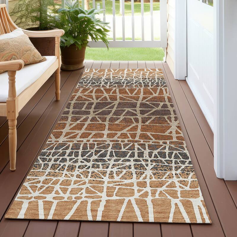Machine Washable Indoor/ Outdoor Boho Global Chantille Rug - Copper - 2'3" x 7'6"