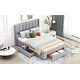 preview thumbnail 4 of 15, Full Size Upholstered Platform Bed with Headboard,Storage Drawers in Footboard