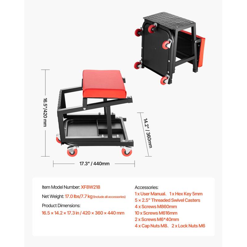 Anmytek Mechanic Stool Rolling Work Seat 300 Lbs Step Stool Garage Tool Stool