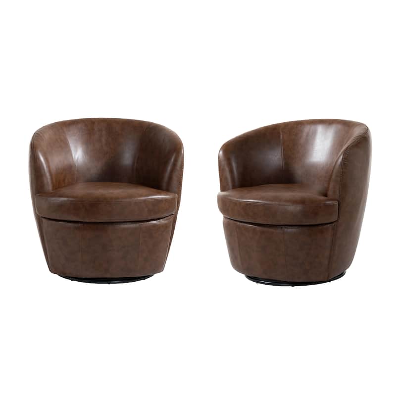 Modern Swivel Leather Accent Chair Upholstered Barrel Chair