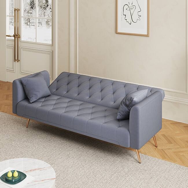71" Velvet Green Gray Double Sofa Bed