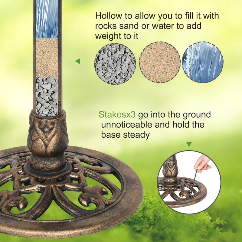 Resin Bird Bath with Small Solar Fountain - Brown