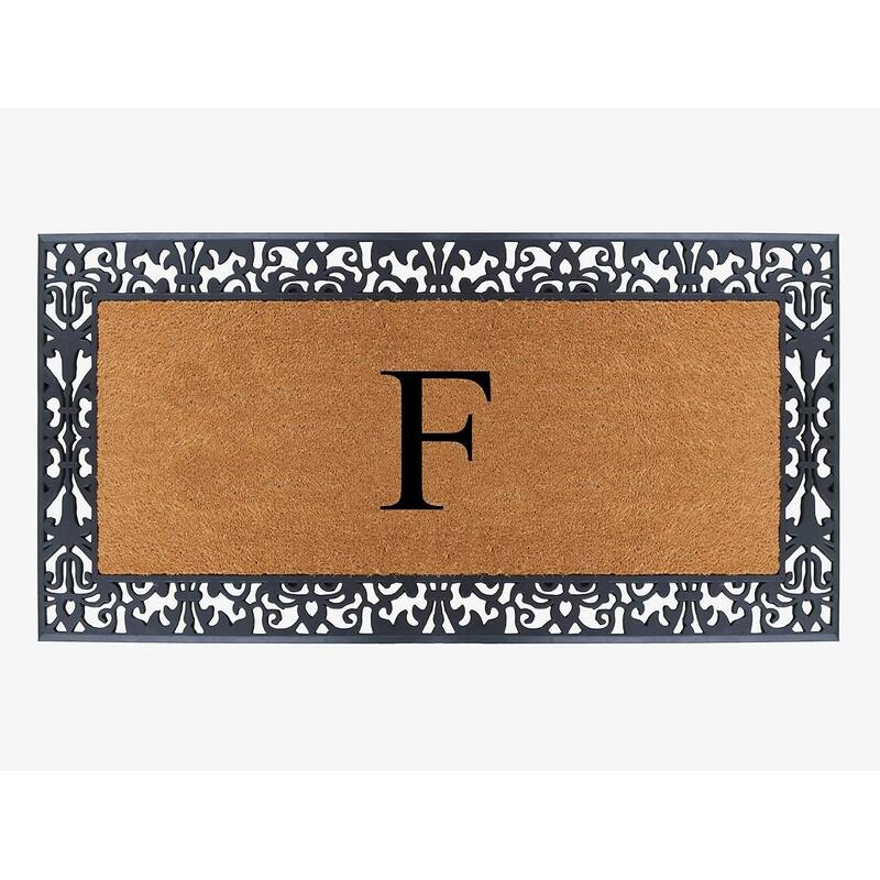 A1HC Rubber and Coir Paisley Border Heavy Duty Non-Slip Durable Double Door Monogrammed Doormat 30"X60", Black