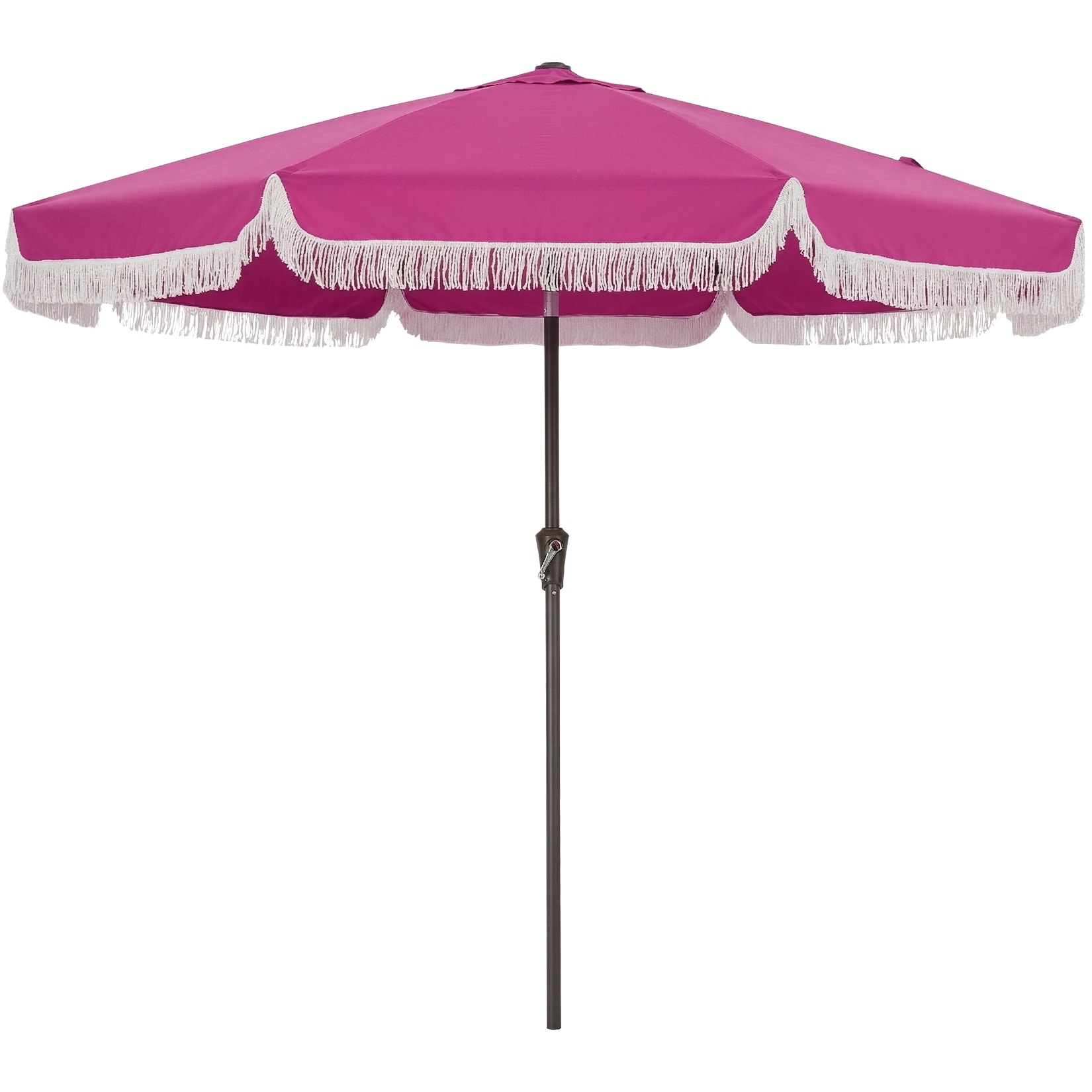 9FT Fringe Patio Umbrella with Crank Lift and Push Button Tilt, Outdoor Market Umbrella for Patio Beach Pool Backyard