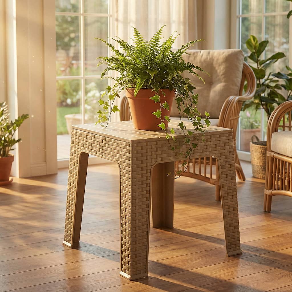 Sunnydaze 17.75" Square Outdoor Side Table - Beige