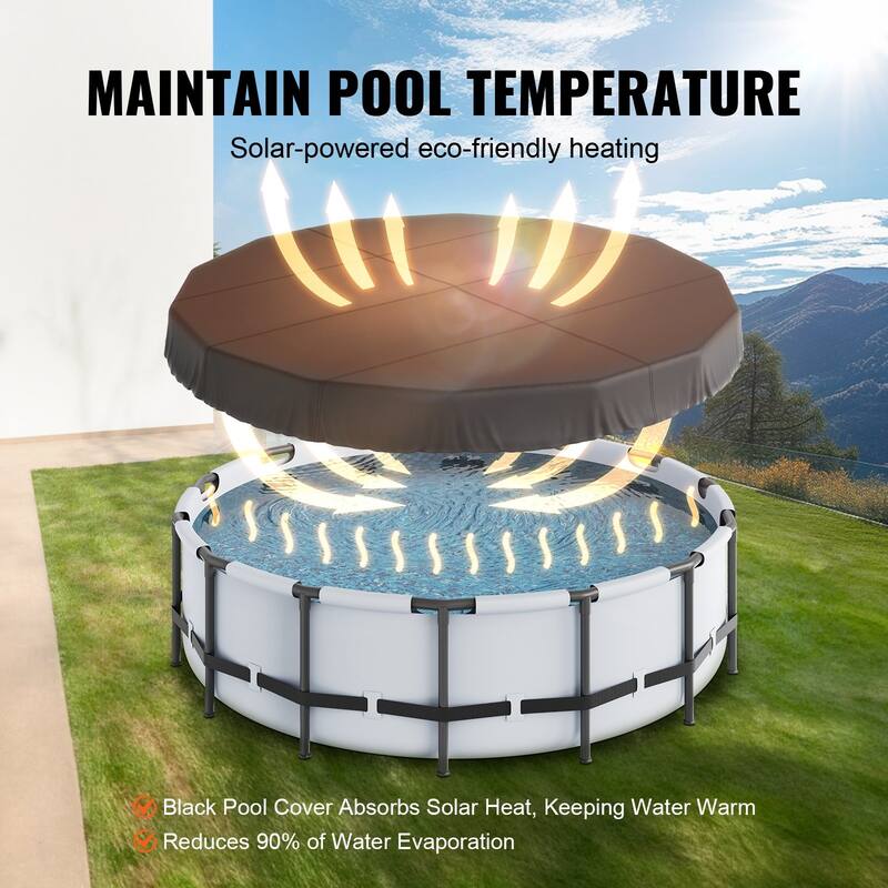 Round Pool Cover Waterproof Solar Cover for Above Ground Pools Black
