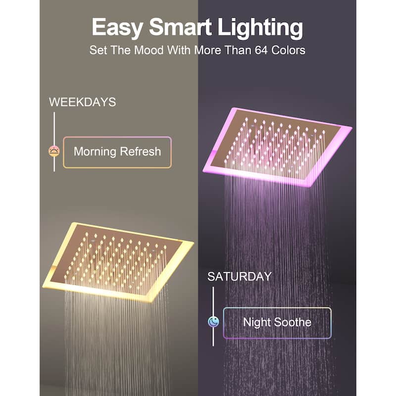 GRANDJOY Shower System 12 inch Ceiling Mount Rainfall Shower Head Body Jets Handheld Spray Combo 64 Colors LED