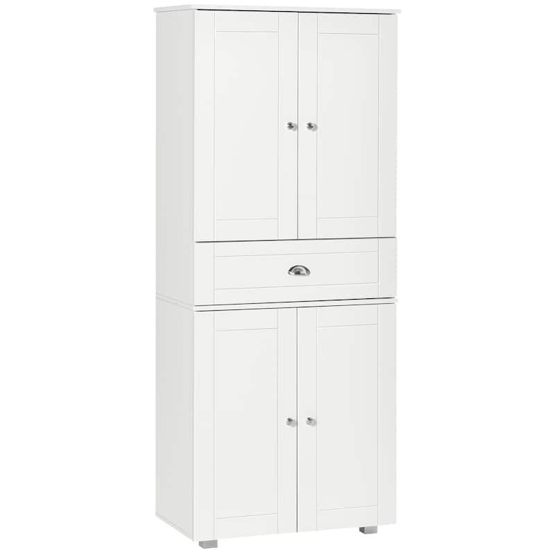 72" Freestanding Kitchen Pantry Cabinet with 2 Large Double Door Cabinets and 1 Center Drawer, White