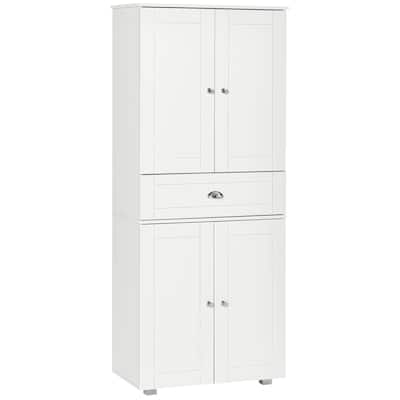72" Freestanding Kitchen Pantry Cabinet with 2 Large Double Door Cabinets and 1 Center Drawer, White