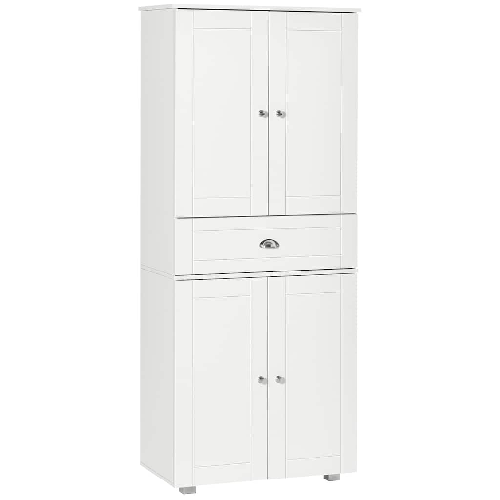 72" Freestanding Kitchen Pantry Cabinet with 2 Large Double Door Cabinets and 1 Center Drawer, White