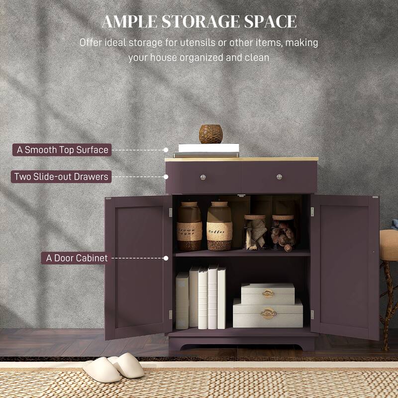 HOMCOM Sideboard with Solid Wood Countertop, Modern Kitchen Storage Cabinet, Coffee Bar Cabinet with 2 Drawers