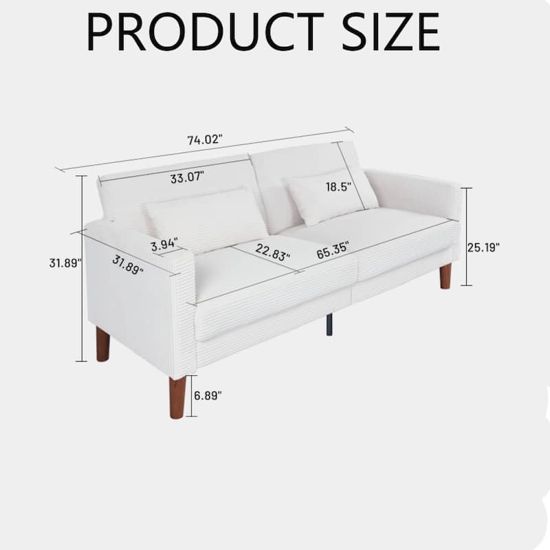 Couch Sofa, Corduroy Fabric Couches Loveseat Furniture with 2 Pillows for Living Room, Bedroom