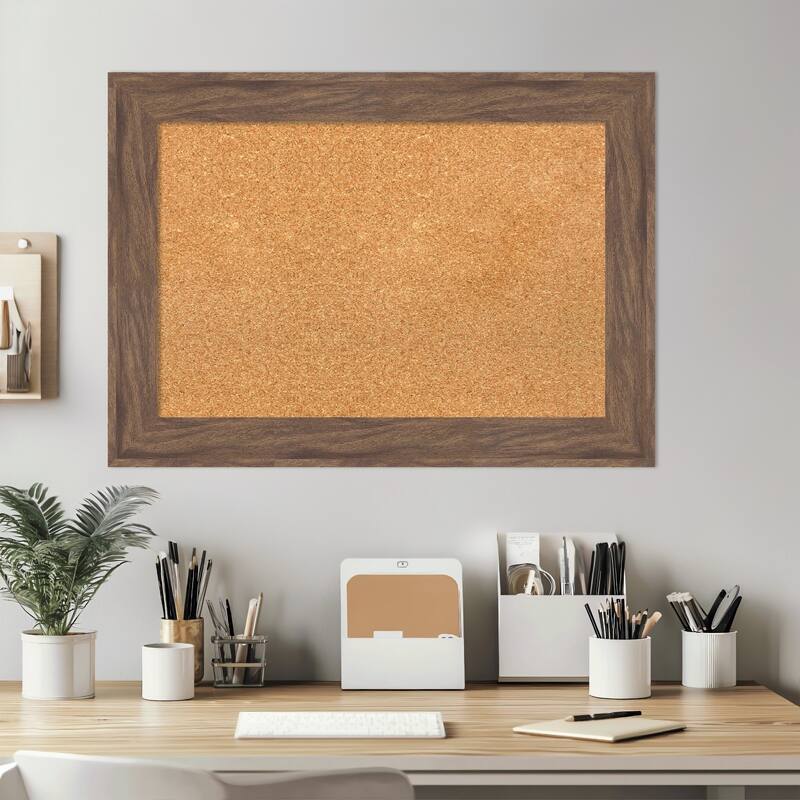 Pia Medium Brown Framed Cork Board - Bulletin Board, Organization Board, Pin Board
