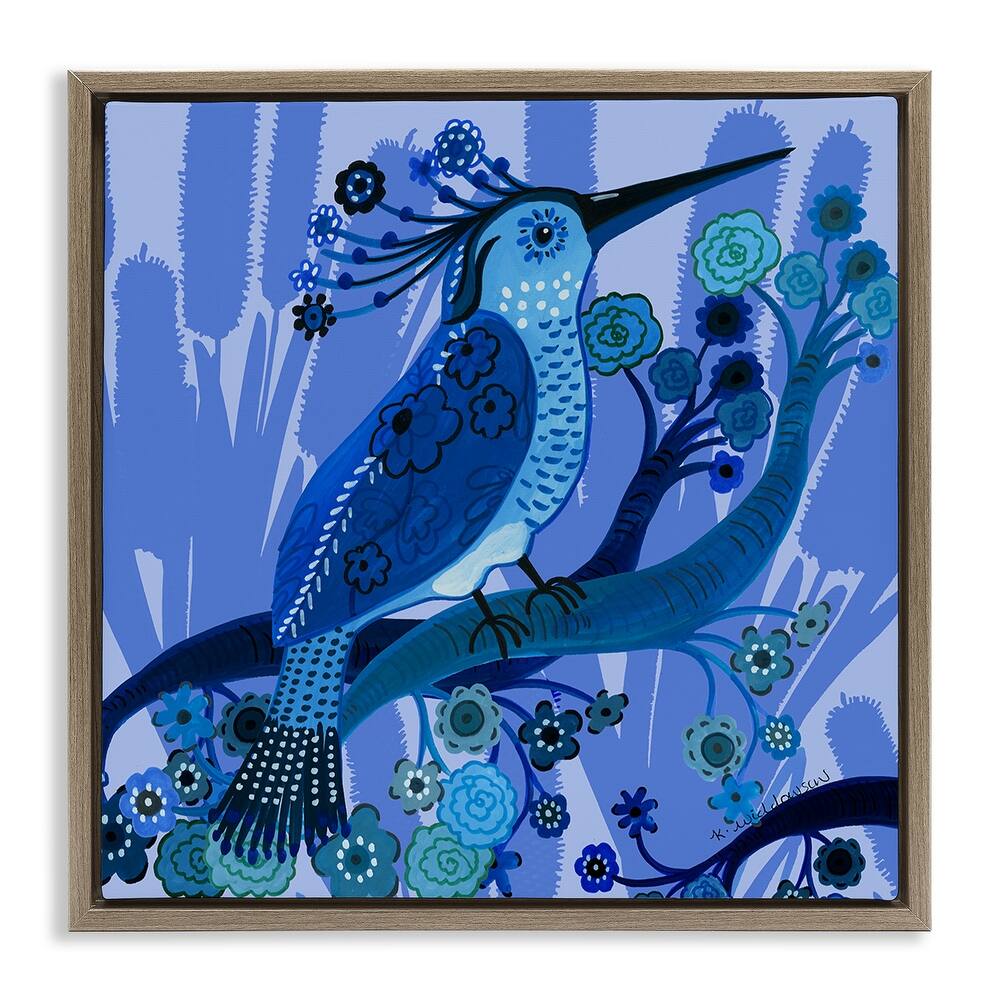Stupell Folk Style Blue Bird Framed Floater Canvas Wall Art Design By Kay Widdowson