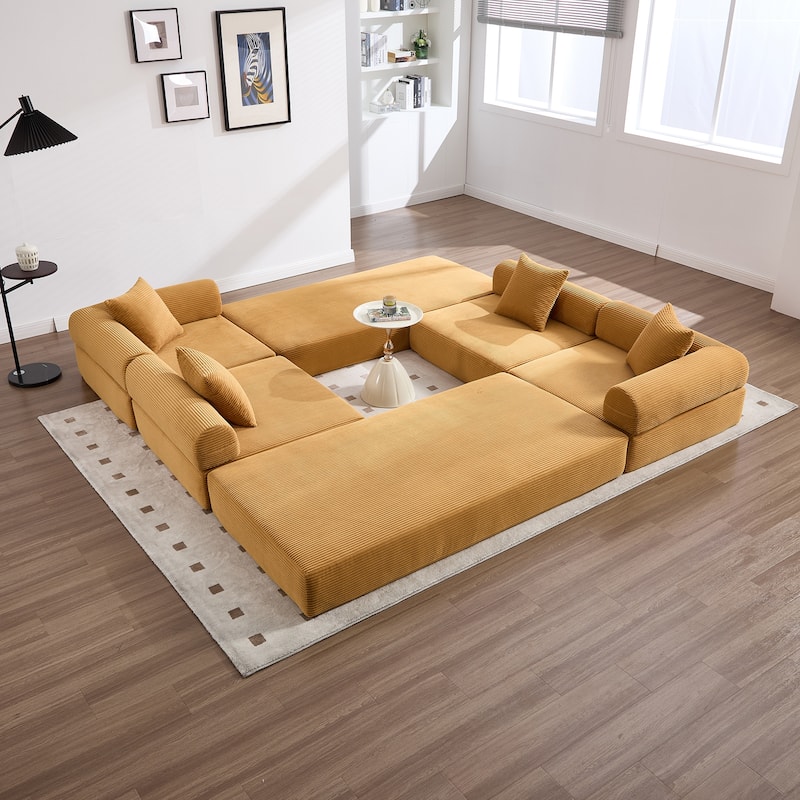 HOMEFUN Corduroy Upholstered Convertible Folding Sofa Bed with Fixed Frame and Pillow Back Handrail - Yellow