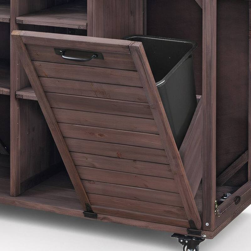 78.3" Outdoor Kitchen Island with Foldable Grill Table, Wooden Cart with Trash Storage & Stainless Steel Top for Lawn & Garden