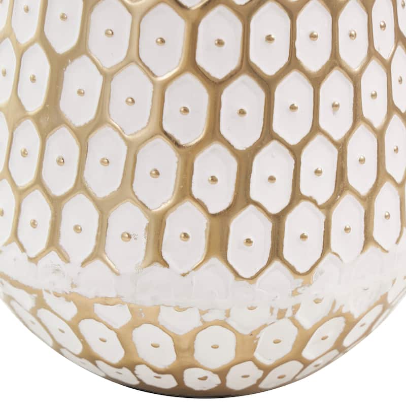 Gold Metal Geometric Dot Geometric Decorative Vase with White Accents