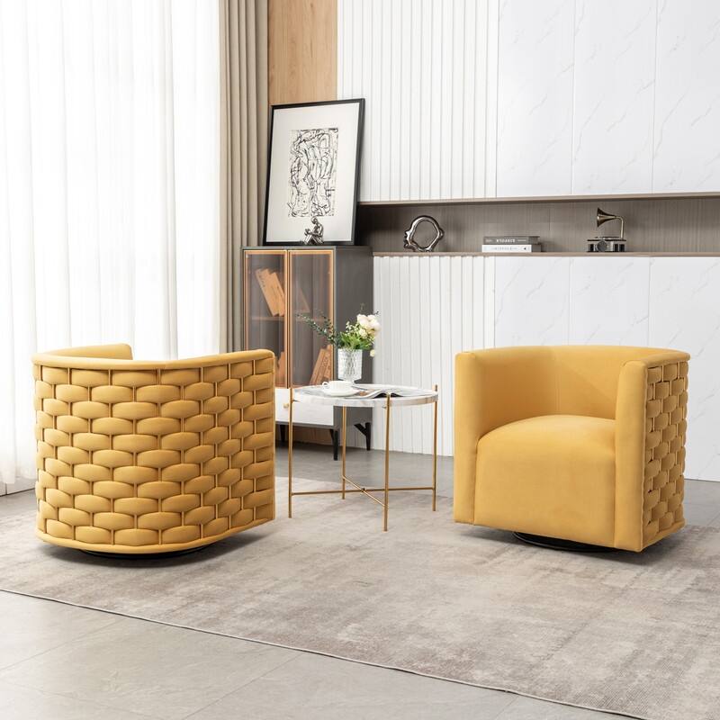 Modern Glam Velvet Upholstered 360 Degree Swivel Barrel Chair Set of 2
