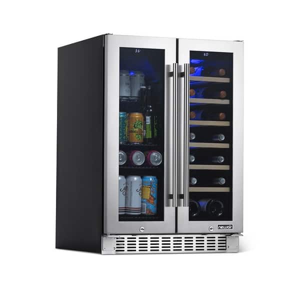 slide 2 of 11, NewAir 24" Built-in Dual Zone 18 Bottle and 58 Can French Door Wine and Beverage Fridge in Stainless Steel Stainless Steel