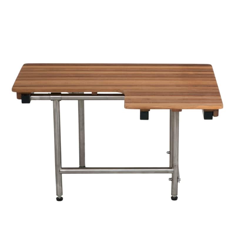 30" Brown Wall Mount Teak Rectangular Shower Bench With Legs