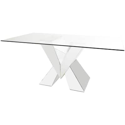 Glass Dining Table with Silver X-Shaped Base - Silver - Roche River Decor - 40"W x 71"L x 31"H
