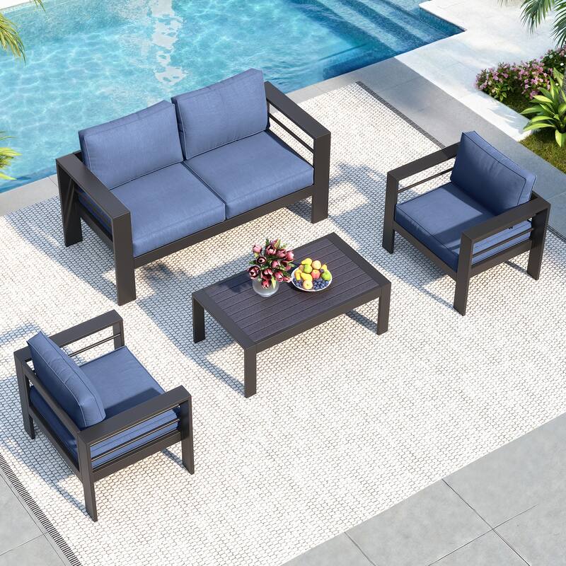 Royalcraft 4 Piece Aluminum Outdoor Sectional Seating Group - Blue