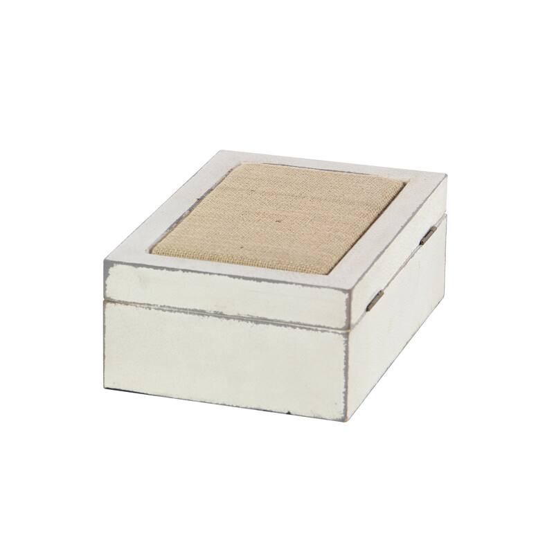 White Wooden Decorative Box with Hinged Lid (Set of 2)