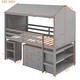 preview thumbnail 3 of 33, Twin Size House-Shaped Wood Bed Low Loft Bed with Desk & Shelf, Unique Kids Bed Tent Bed with Drawer and Roof for Boys Girls