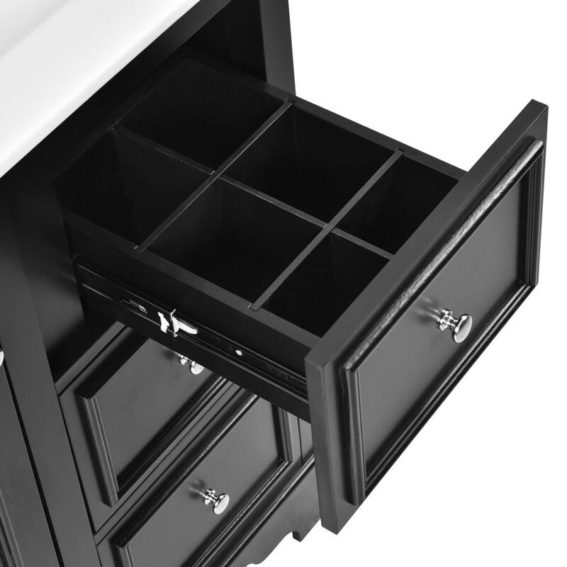 Ceramic Sink Bathroom Vanity & Mirror Cabinet Set of 2, 30" Bathroom Vanity Storage Cabinet with Adjustable Shelves, Black