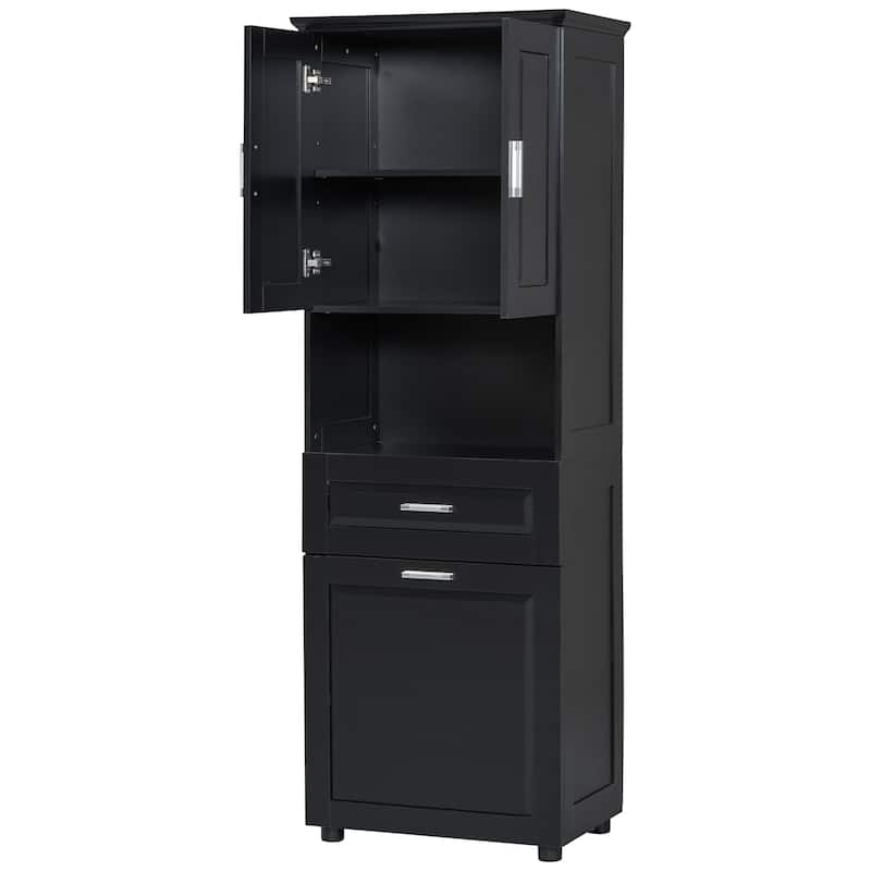 Roomfitters Tall Bathroom Cabinet with Tilt-Out Laundry Basket and Upper Storage Compartment Large Organizer