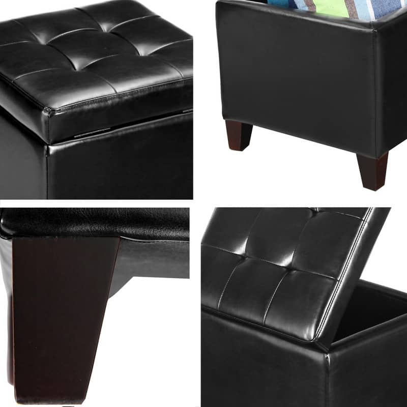 Adeco Bonded Leather Square Tufted Cubic Cube Storage Ottomans