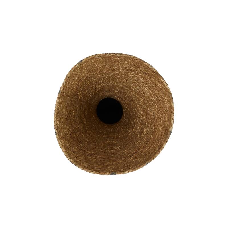Hand-Woven Seagrass Hour Glass Shape Vase with Stripes, Natural & Black