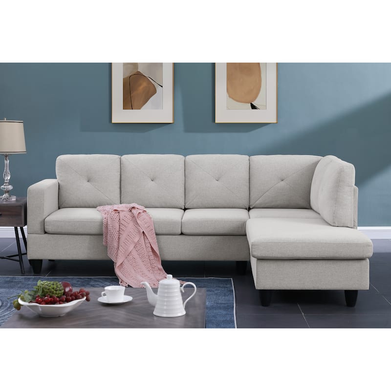 96" Light Gray Linen Sectional Sofa w/ Right Facing Chaise