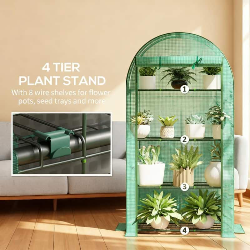 GDFStudio - Lean-To Portable Greenhouse with 4-Tier Shelves, UV-Resistant Cover & Roll-Up Door for Patio and Backyard Gardening