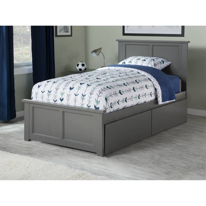AFI Madison Twin XL Platform Bed with Matching Footboard & Storage Drawers in Grey