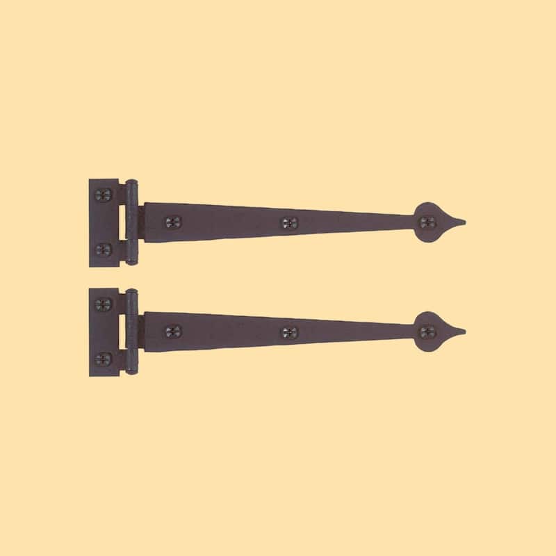 Black Wrought Iron Strap Hinge Pair 7-3/8" Spear Tip Flush Mount Strap Hinges with Mounting Hardware Renovators Supply