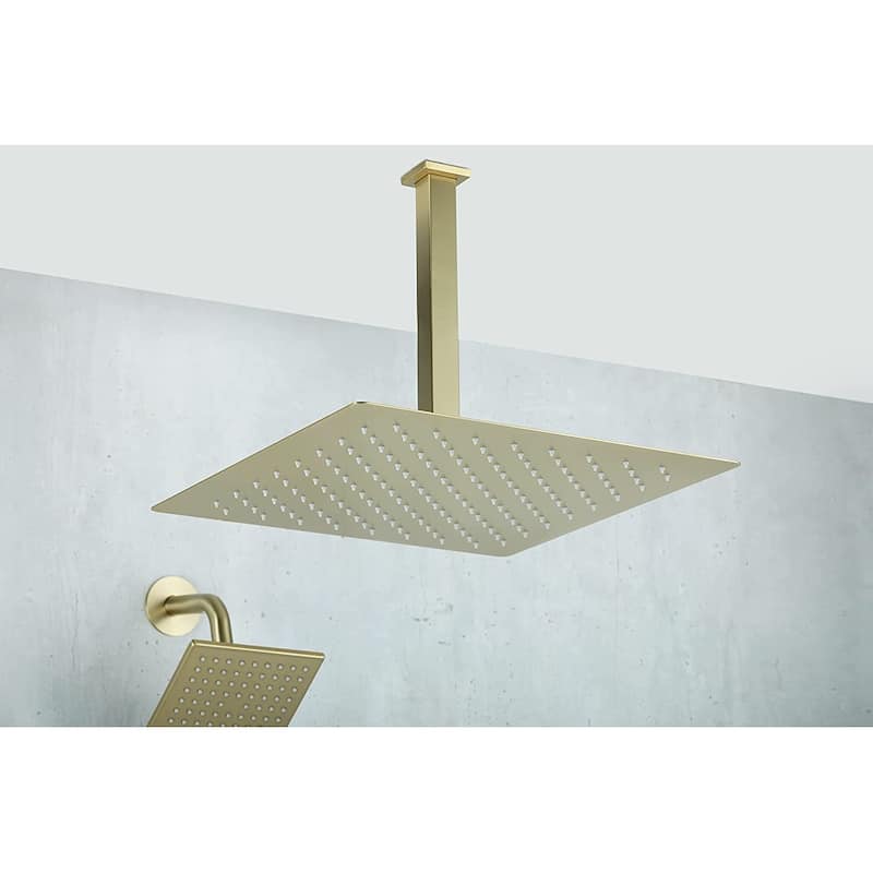 brushed gold dual shower heads 4 way thermostatic shower system with body jets - 7'6" x 10'9"