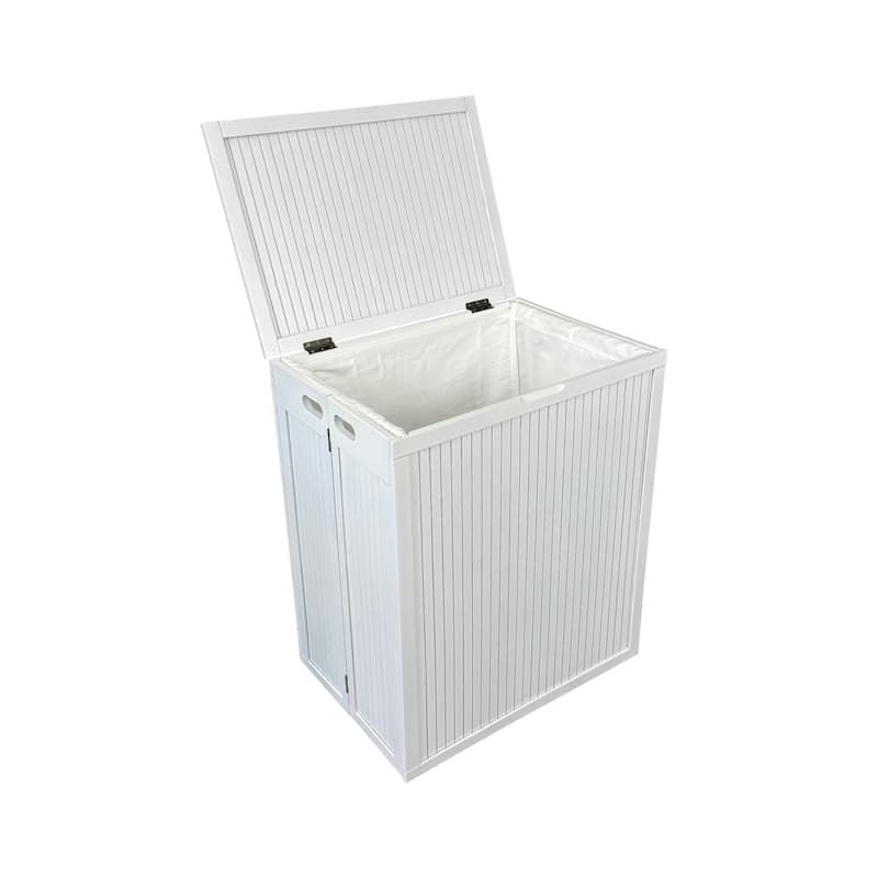Solid Bamboo Folding Clothes Hamper w/ Removable Laundry Bag