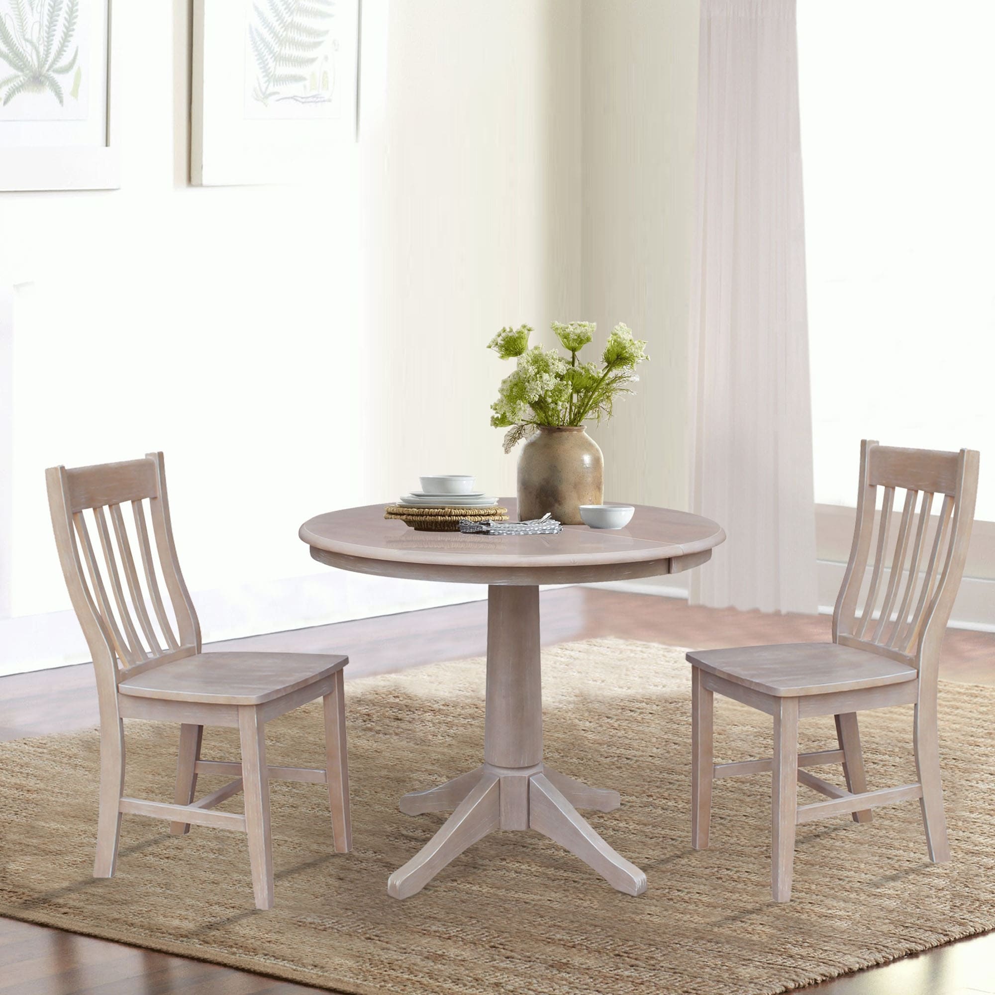 36" Round Extension Dining Table With Cafe Chairs