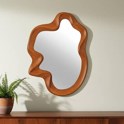 HomeRoots 35" Brown Solid Wood Abstract Geometric Framed Accent Mirror - 26.00 in. x 34.80 in. x 2.00 in.