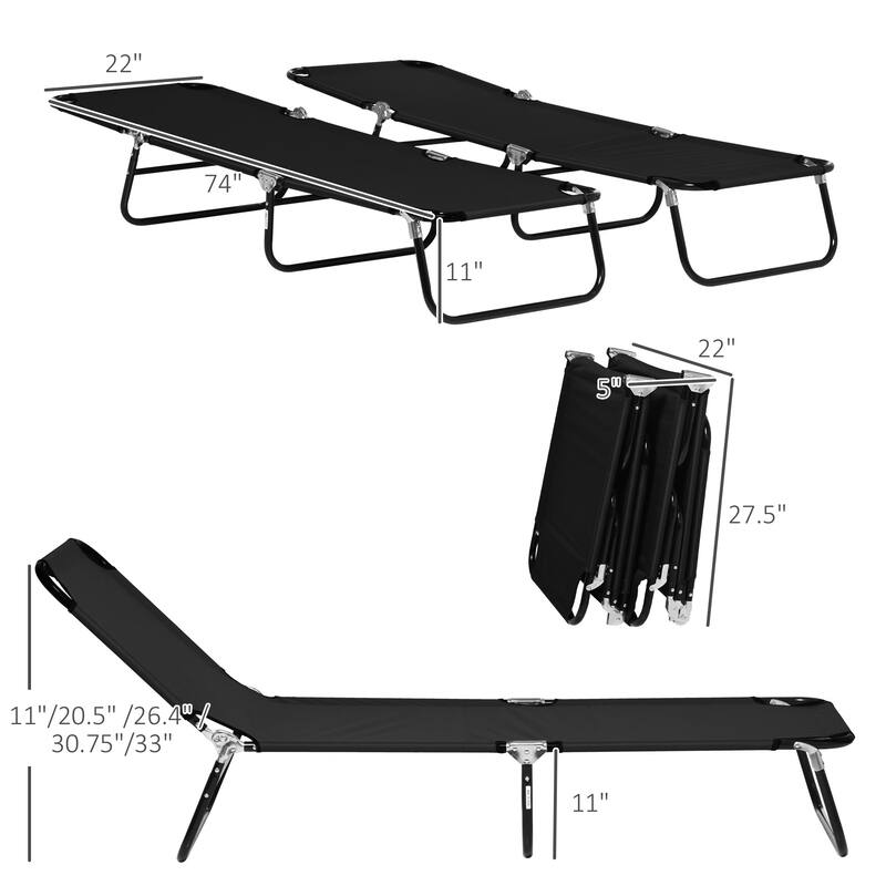 Outdoor 2-Piece Folding Chaise Lounge with 5-Level Reclining Back & Steel Frame