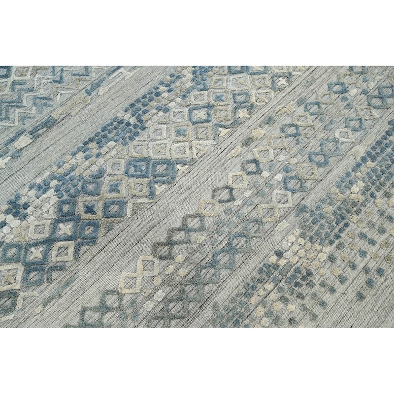 Hand Knotted Textured Gray,Blue Tibetan Wool Modern Oriental Area Rug - 6' x 8' 11''