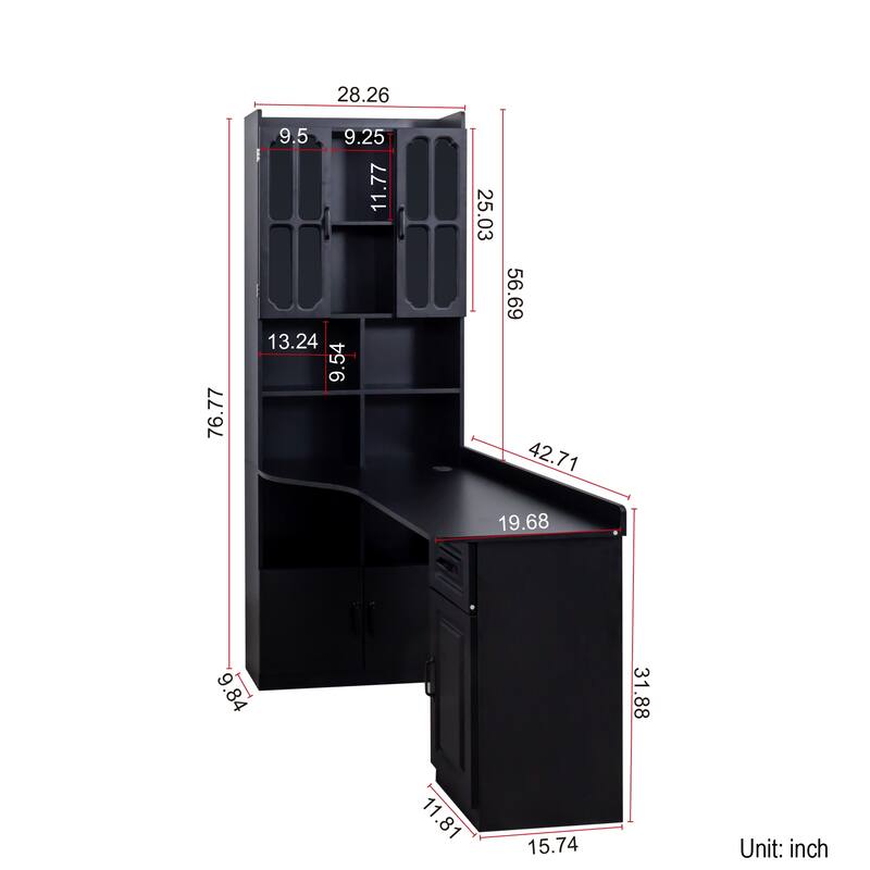 L-Shaped Corner Computer Desk with Drawers & Hutch, Modern Office Desk with Bookshelf, Large Wood Workspace Table for Home